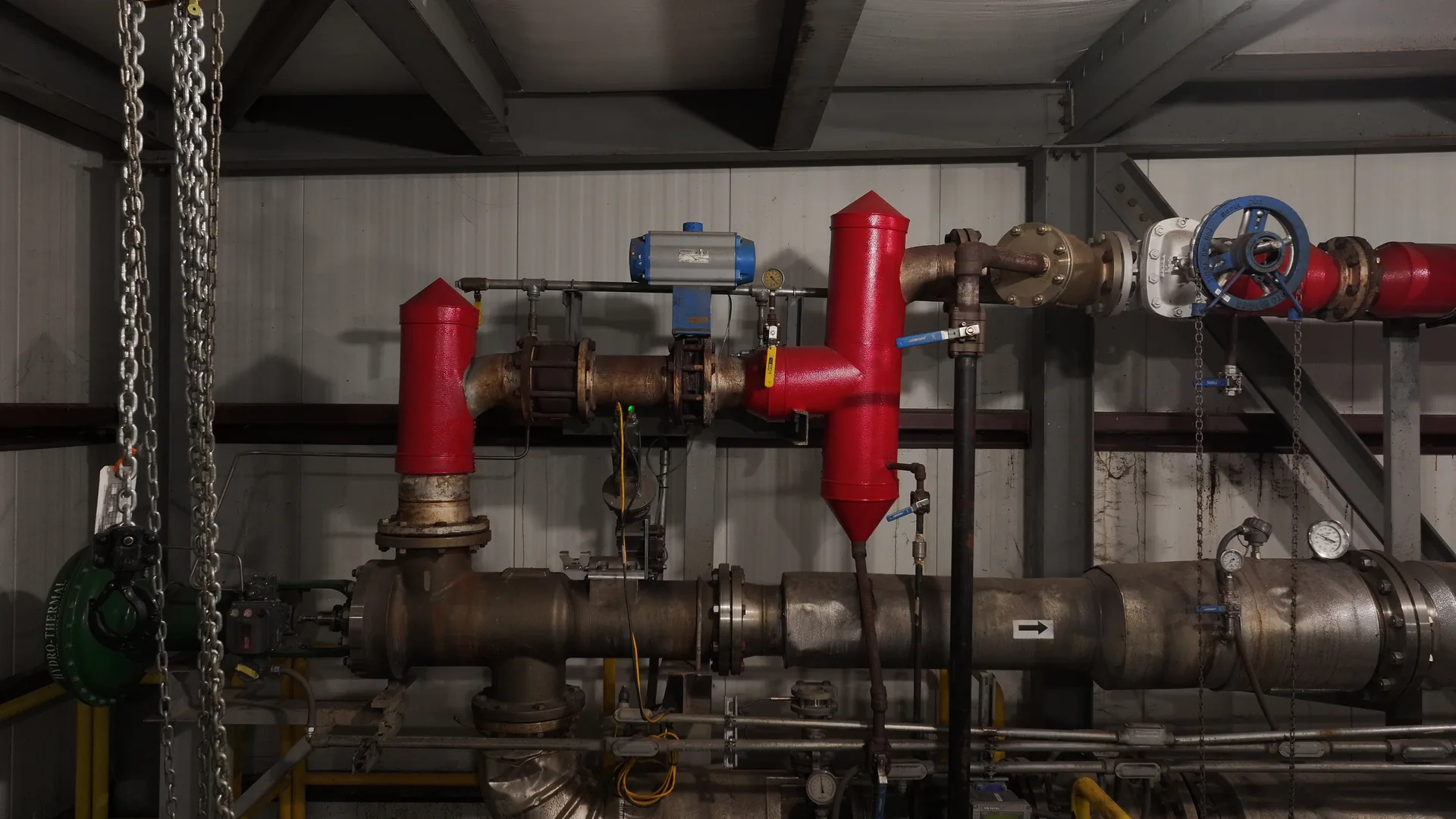 Industrial process piping with valves and gauges